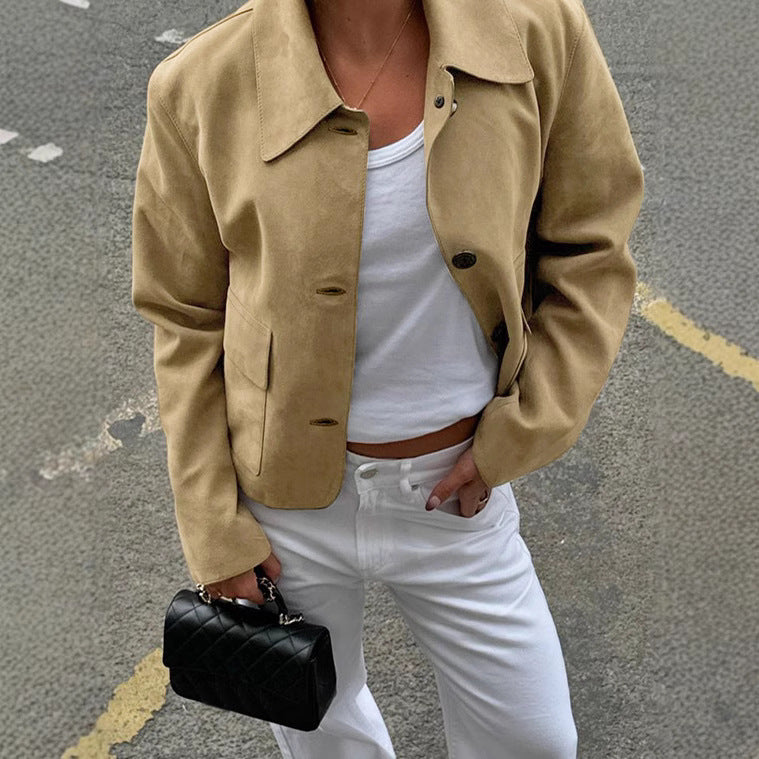 Damen modische Wildlederjacke mit praktischen Taschen ModeGeist