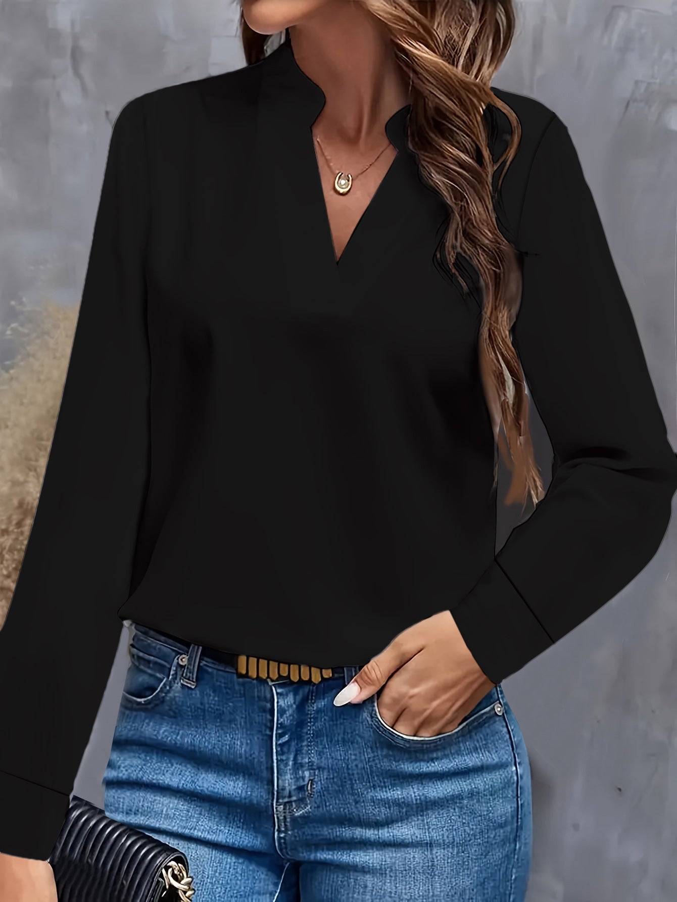 Damen Bluse mit Stehkragen und langen Ärmeln ModeGeist