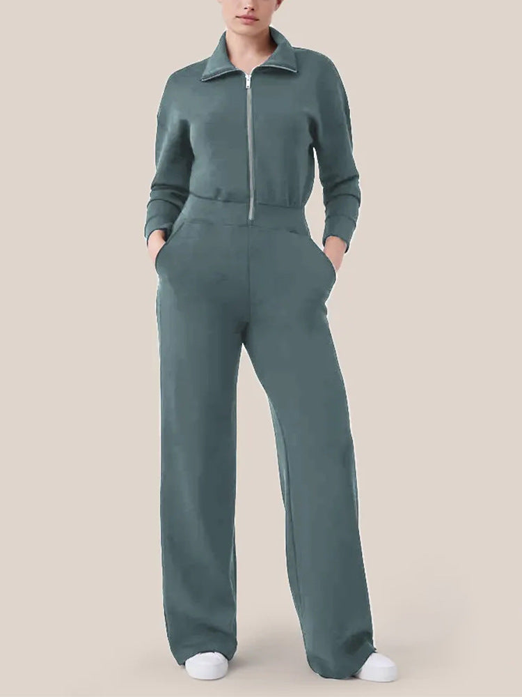 Damen Luxuriöser Lounge-Jumpsuit mit elegantem Stehkragen und praktischem Reißverschluss ModeGeist