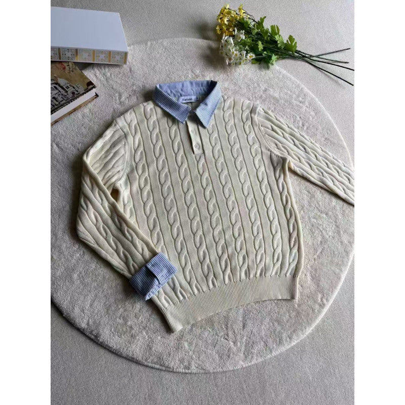 Damen Strickpullover mit dekorativem Zopfmuster und engem Kragen ModeGeist