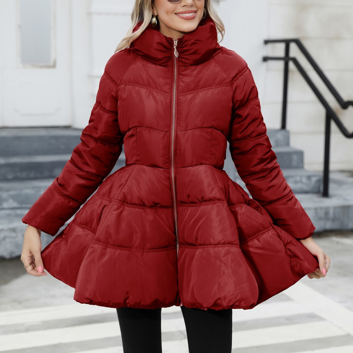 Damen gesteppte Winterjacke mit hochschließendem Kragen ModeGeist