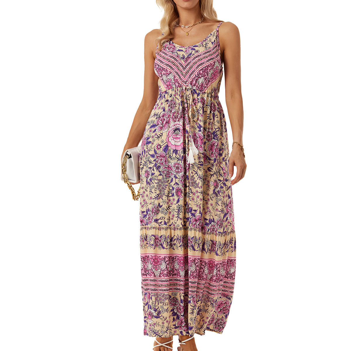 Boho Maxikleid mit Blumenmuster und regulierbarer Taille von MODEGEIST