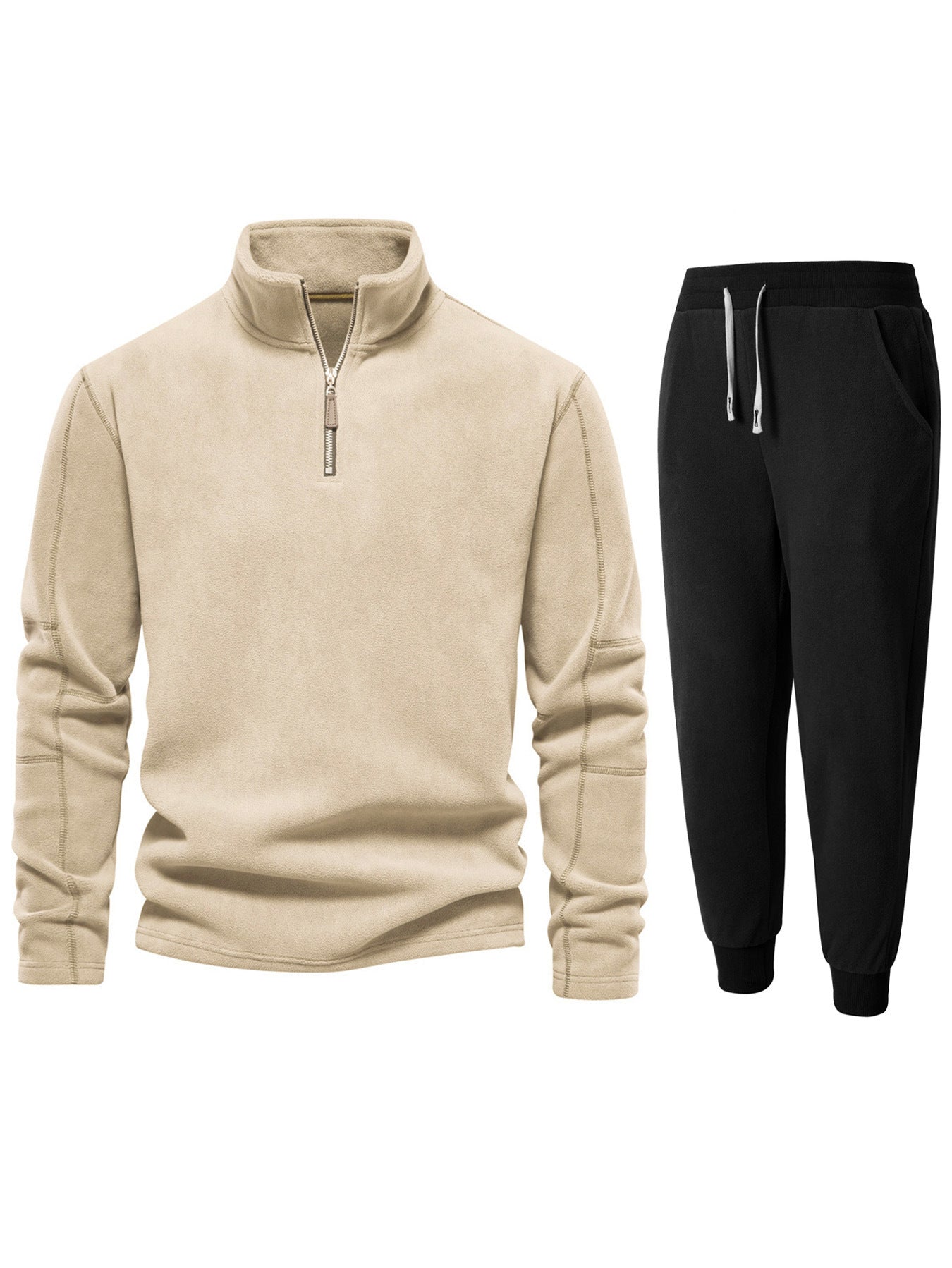 Herren Fleece-Oberteil mit kurzer Reißverschluss und bequemen Jogginghosen ModeGeist