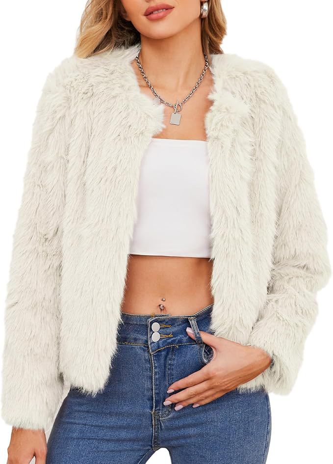 Damen Luxuriöse Kunstpelzjacke mit kurzem Schnitt und voluminösen Ärmeln ModeGeist