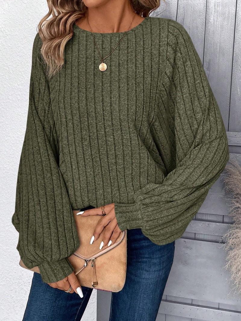 Damen Pullover mit eleganten Ballonärmel und Rippenstruktur ModeGeist