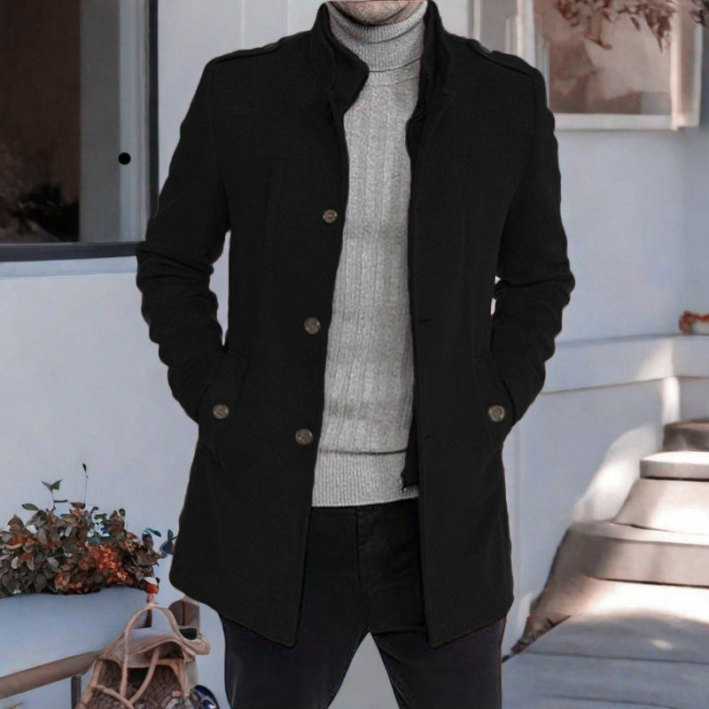 Herren eleganter, mittelschwerer Freizeitmantel mit Stehkragen und seitlichen Taschen ModeGeist