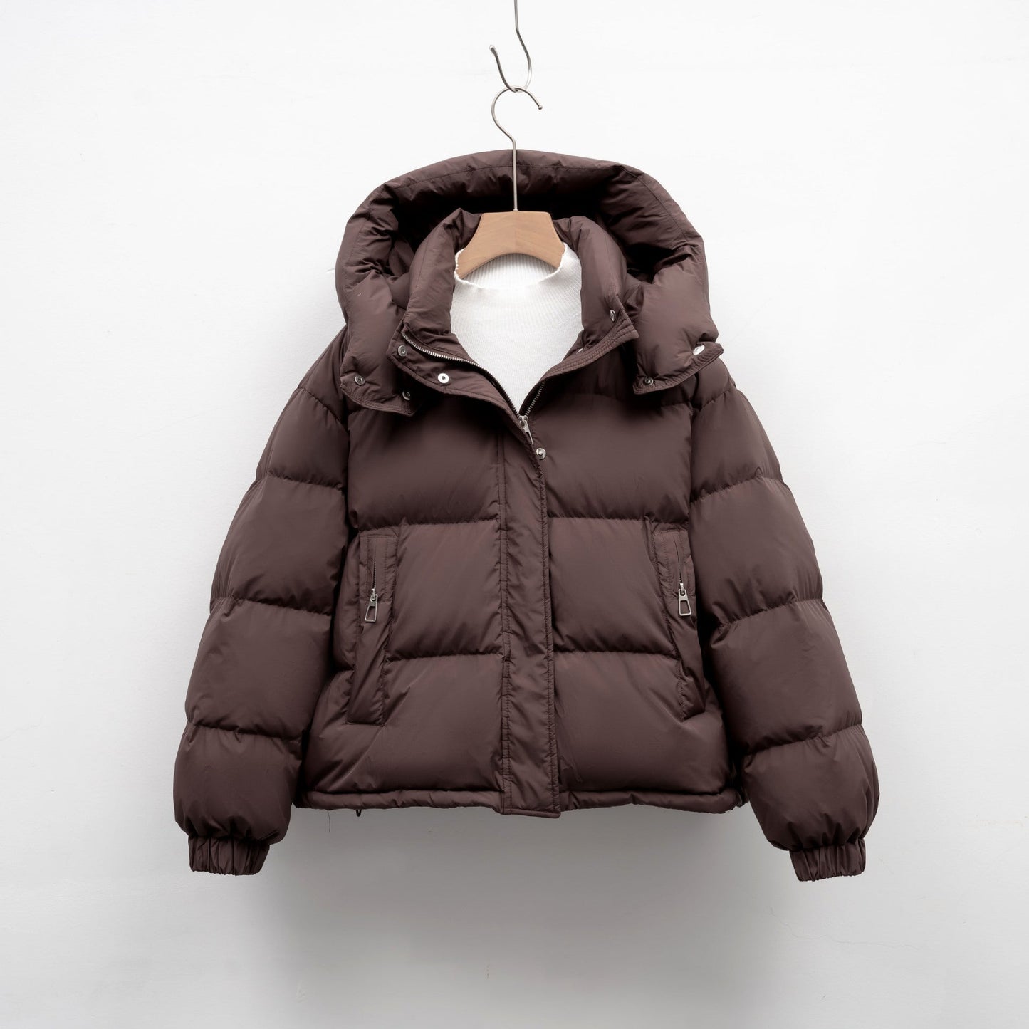 Damen Pufferjacke mit abnehmbarer Kapuze und voluminösem Schnitt ModeGeist