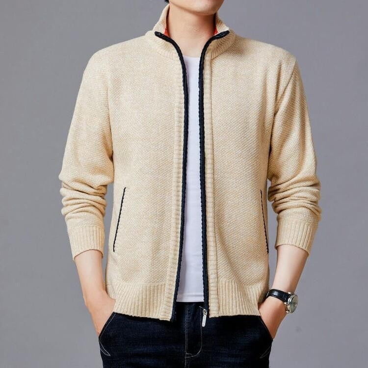 Herren Strickjacke mit modernem Zipper und hohen Kragen ModeGeist