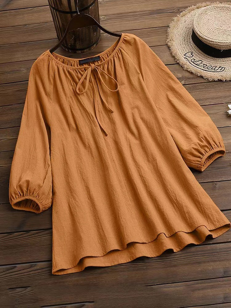 Damen Bluse mit elegantem Rundhalsausschnitt und knieumspielenden Puffärmeln ModeGeist