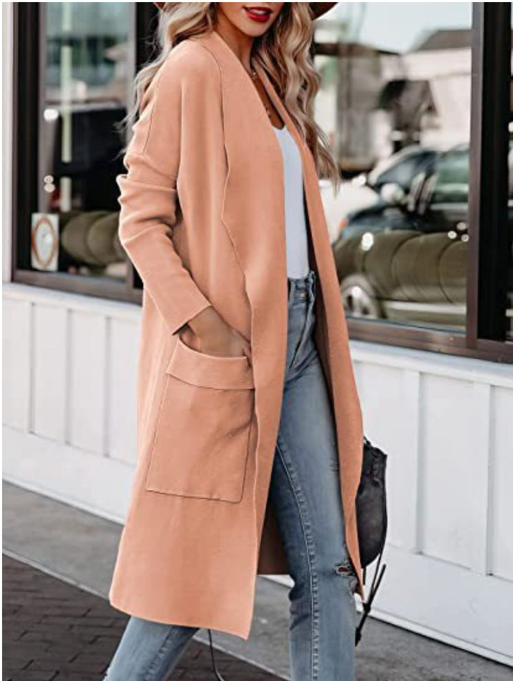 Damen lässiger Cardigan mit langen Ärmeln und praktischen Taschen ModeGeist