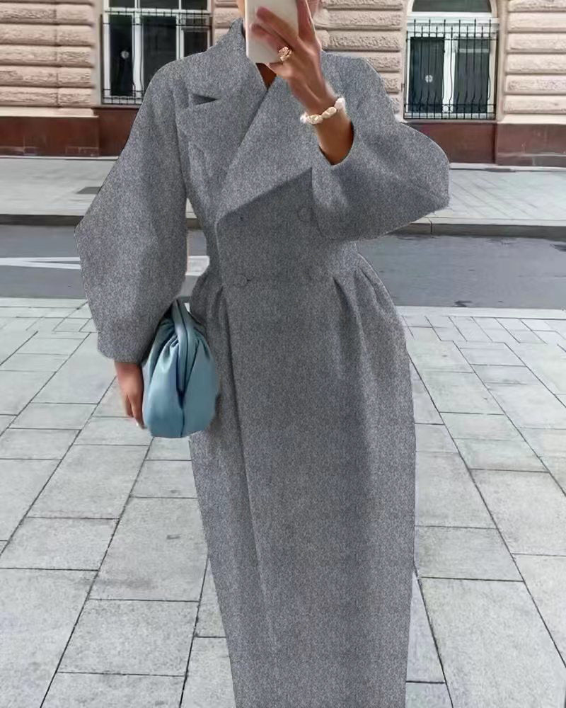 Damen eleganter Trenchcoat mit hohem Schlitz und Puffärmeln ModeGeist