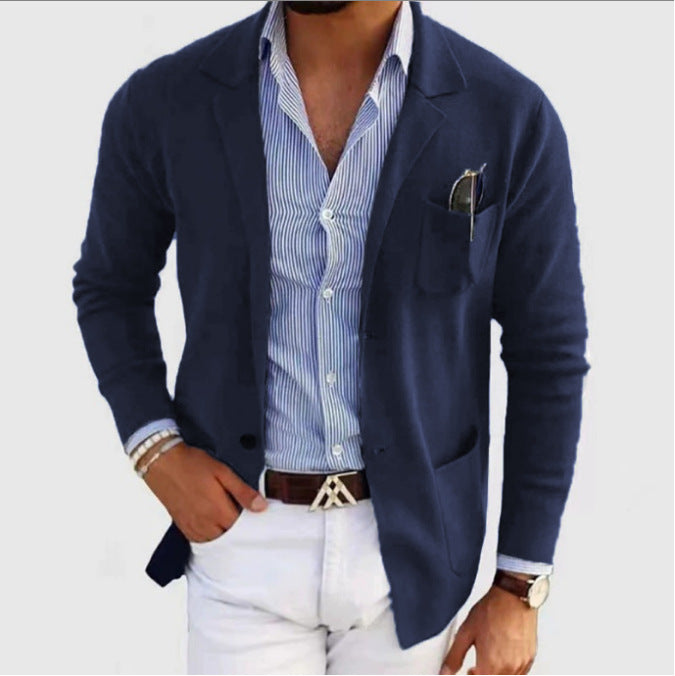 Herren eleganter feiner Strickblazer mit praktischen Taschen ModeGeist