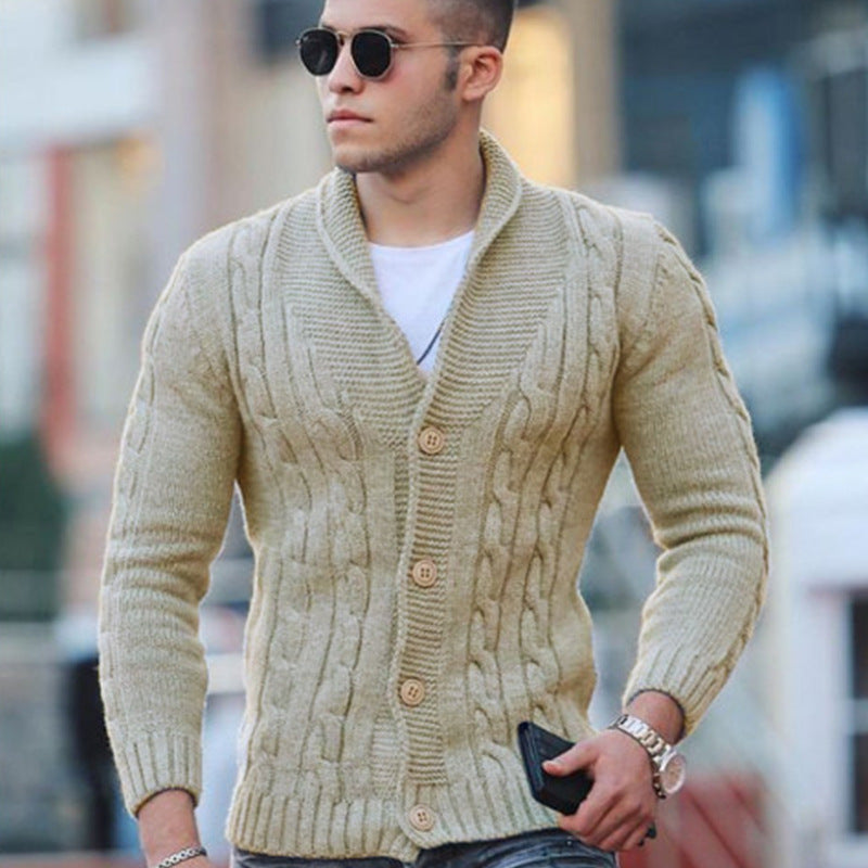 Herren Strickjacke mit einzigartigem Zopfmuster und modischem Schalkragen ModeGeist