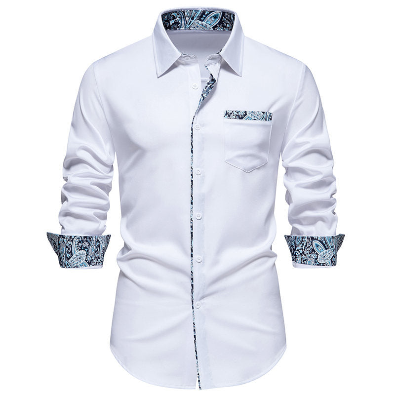 Herren Langarmhemd mit modischem Paisley-Muster an Kragen und Manschetten ModeGeist