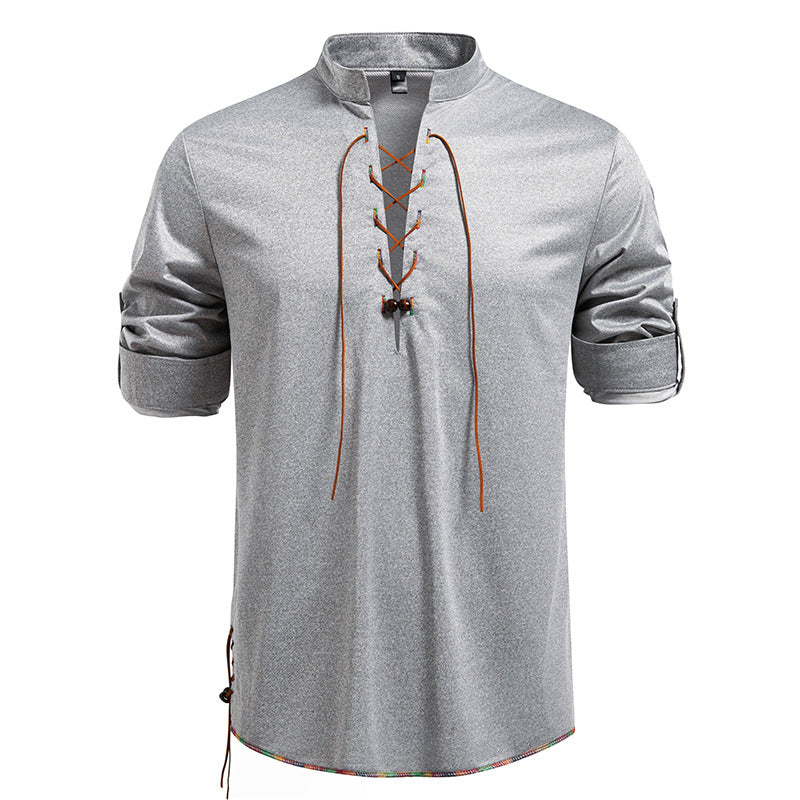 Herren Langarmshirt mit Kordelzug und Stehkragen ModeGeist
