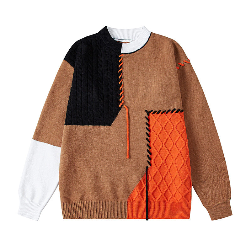 Damen kreativer Pullover mit strukturiertem Patchwork-Design und einzigartigen Details ModeGeist