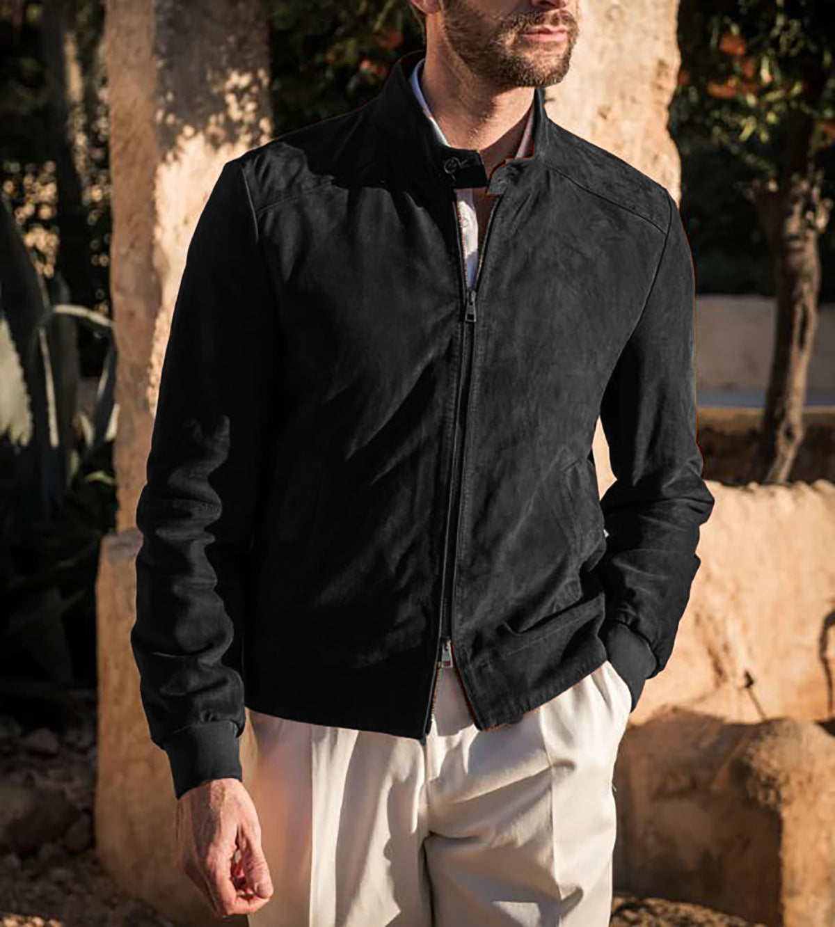 Herren hochwertige Wildlederjacke mit steigendem Kragen ModeGeist