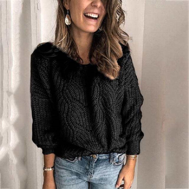 Damen Grober Strickpullover mit kreativem Zopfmuster ModeGeist
