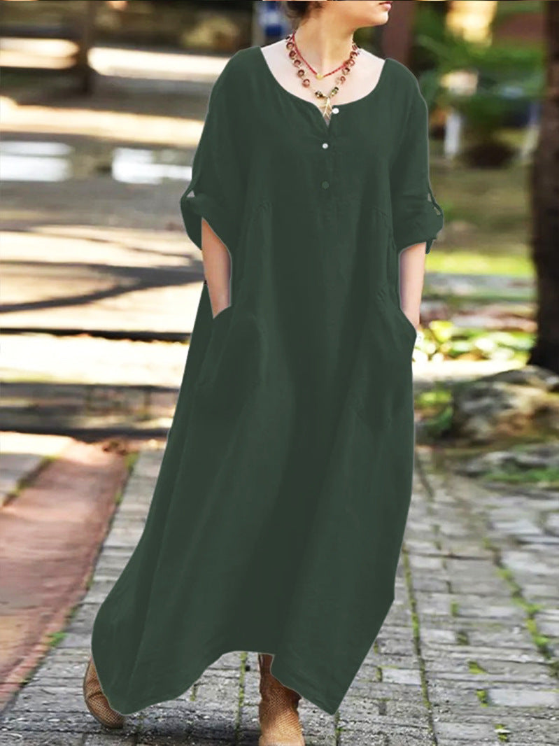 Damen lässiges Maxikleid mit praktischen Taschen und Knopfdetails ModeGeist