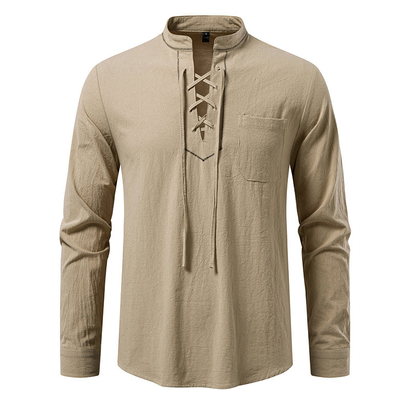 Herren Langarmshirt mit hochwertigem Stehkragen und dekorativer Schnürung ModeGeist