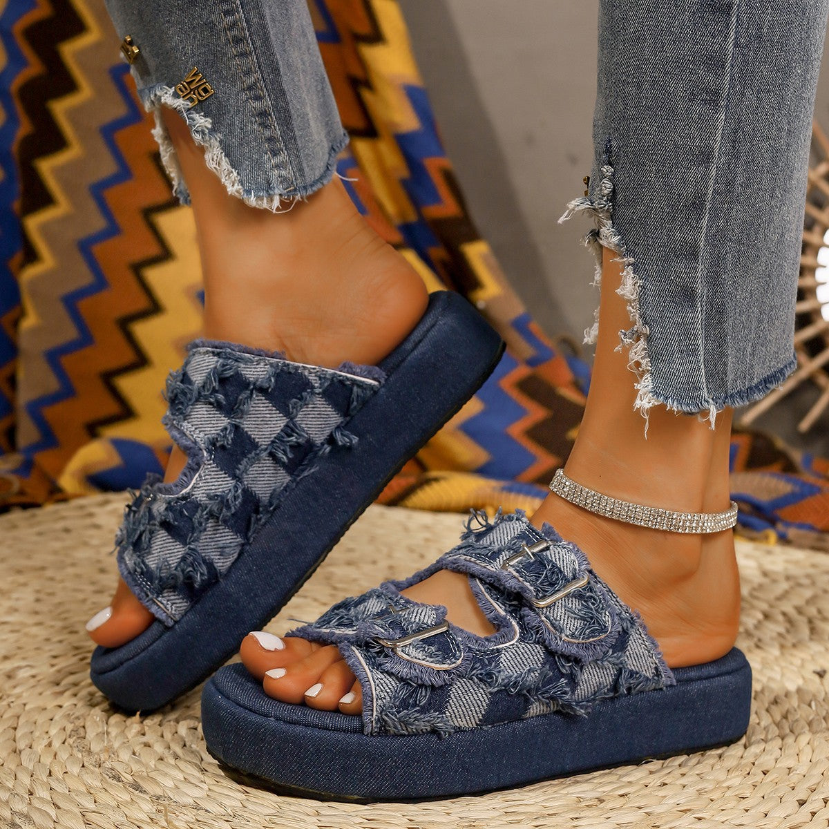 Modische Damen-Denim-Plateau-Slipper