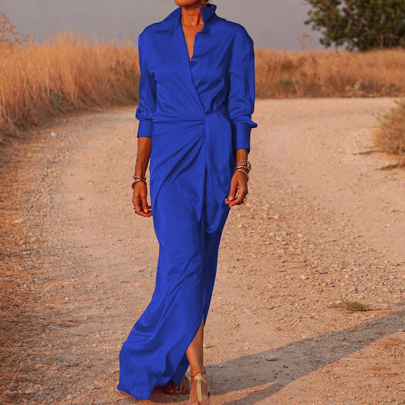 Damen Elegantes Wickel-Maxi-Kleid mit vielseitigem Kragen und seitlichem Schlitz ModeGeist