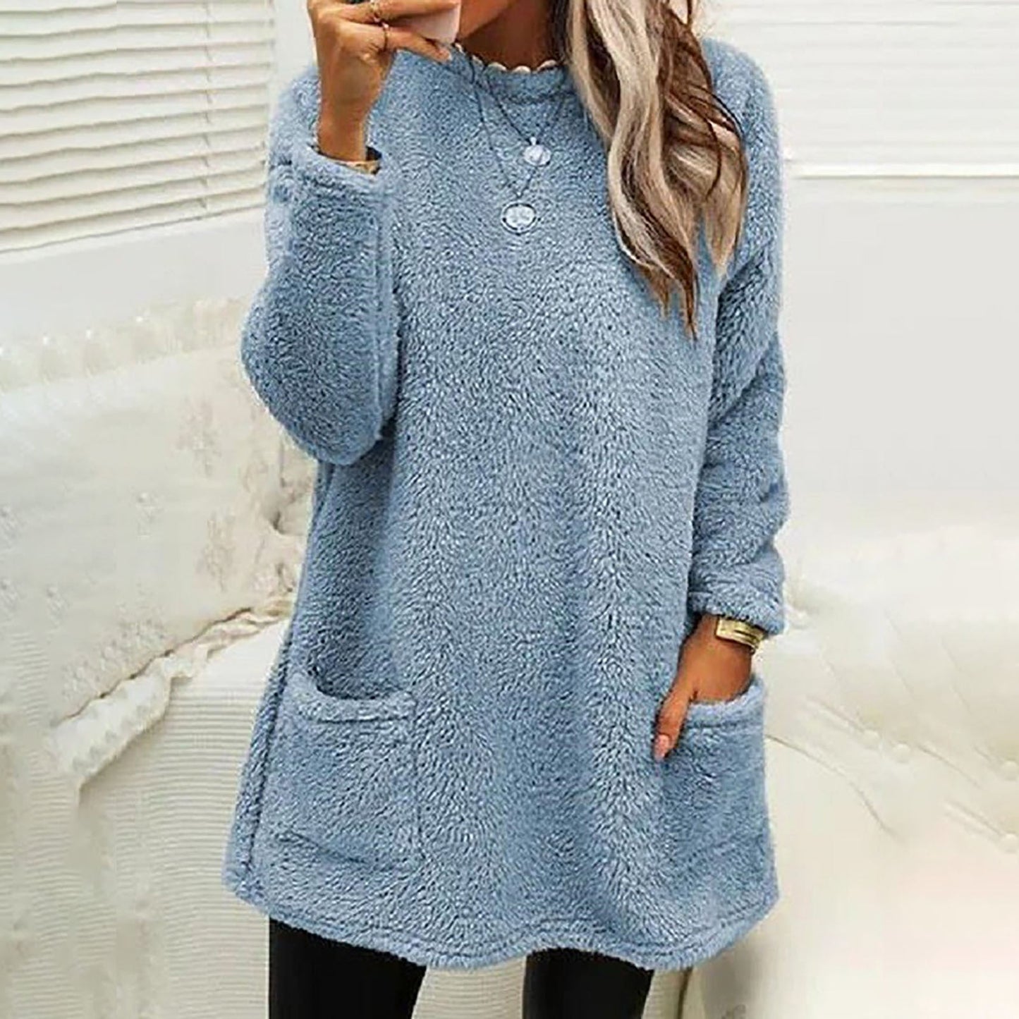 Damen Kuscheliger Fleece-Pullover mit praktischen Taschen und weitem Schnitt ModeGeist