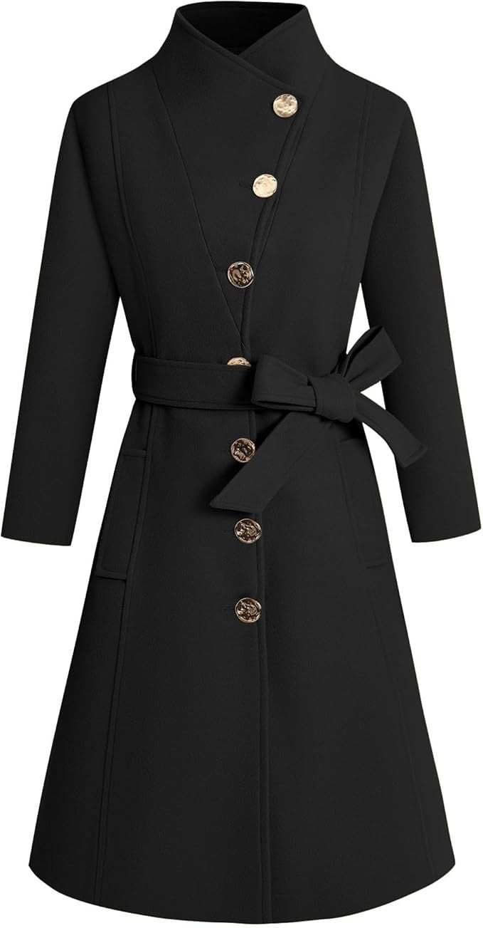 Damen eleganter Wrap-Mantel mit ausgefallenem Kragen und Gürtel ModeGeist