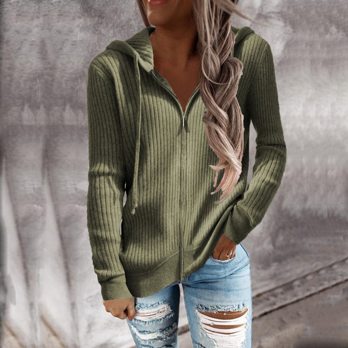 Damen Kapuzenjacke aus strukturiertem Material mit praktischen Taschen ModeGeist