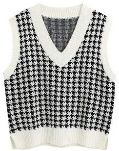 Damen ärmellose Strickweste mit modernem Hahnentrittmuster ModeGeist