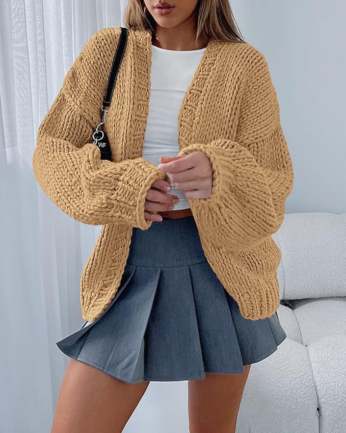 Damen Strickjacke mit voluminösen Ärmeln und offener Front ModeGeist