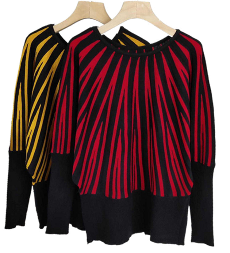 Damen weicher Pullover mit modernem Streifenmuster und weitem Schnitt ModeGeist