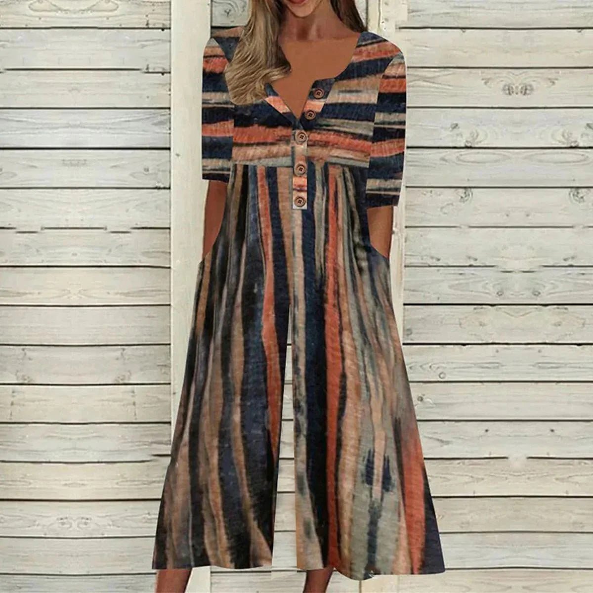 MODEGEIST Damen Jumpsuit Blätterdruck V-Ausschnitt Wide-Leg