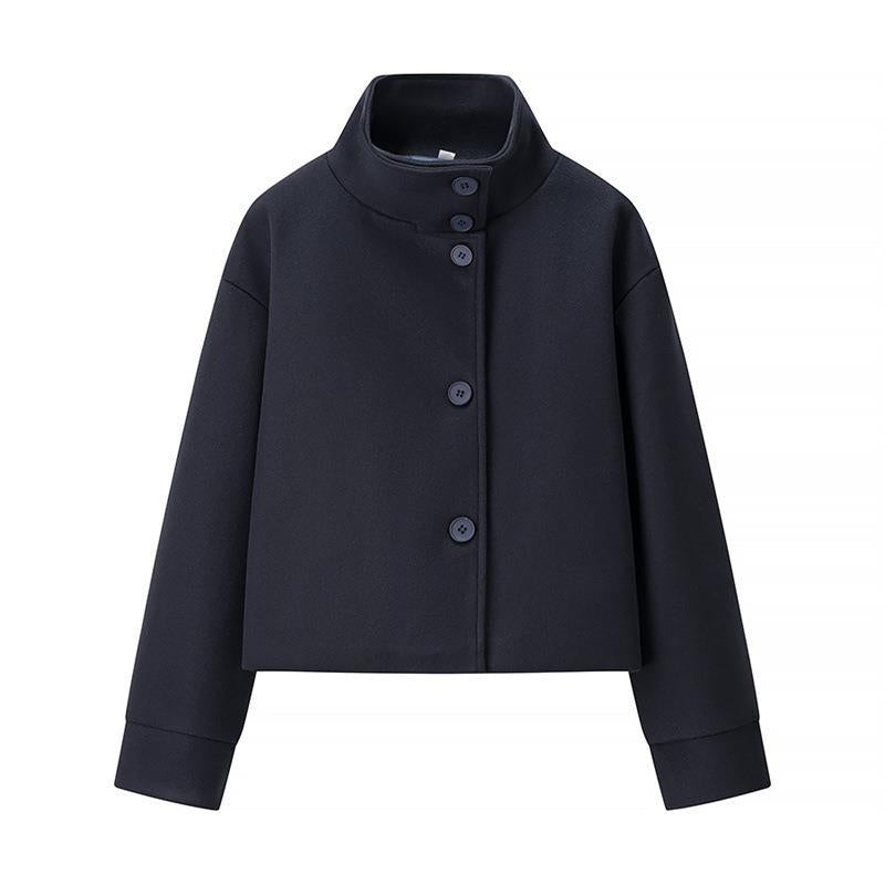 Damen modische Cropped-Jacke mit hohem Kragen und praktischen Knöpfen ModeGeist