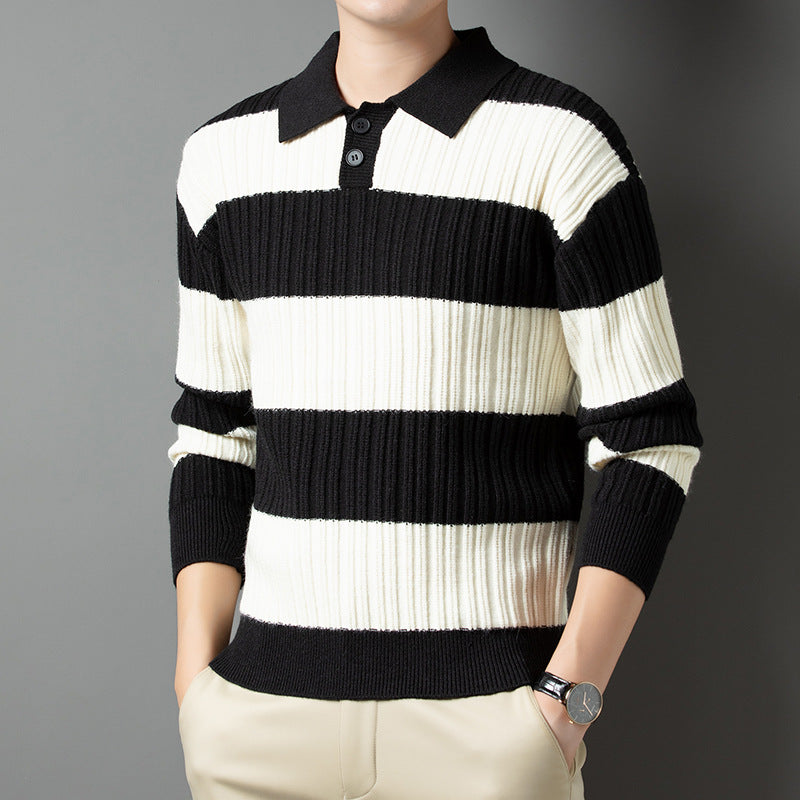 Herren Pullover aus strukturiertem Rippenstrick mit Polokragen ModeGeist