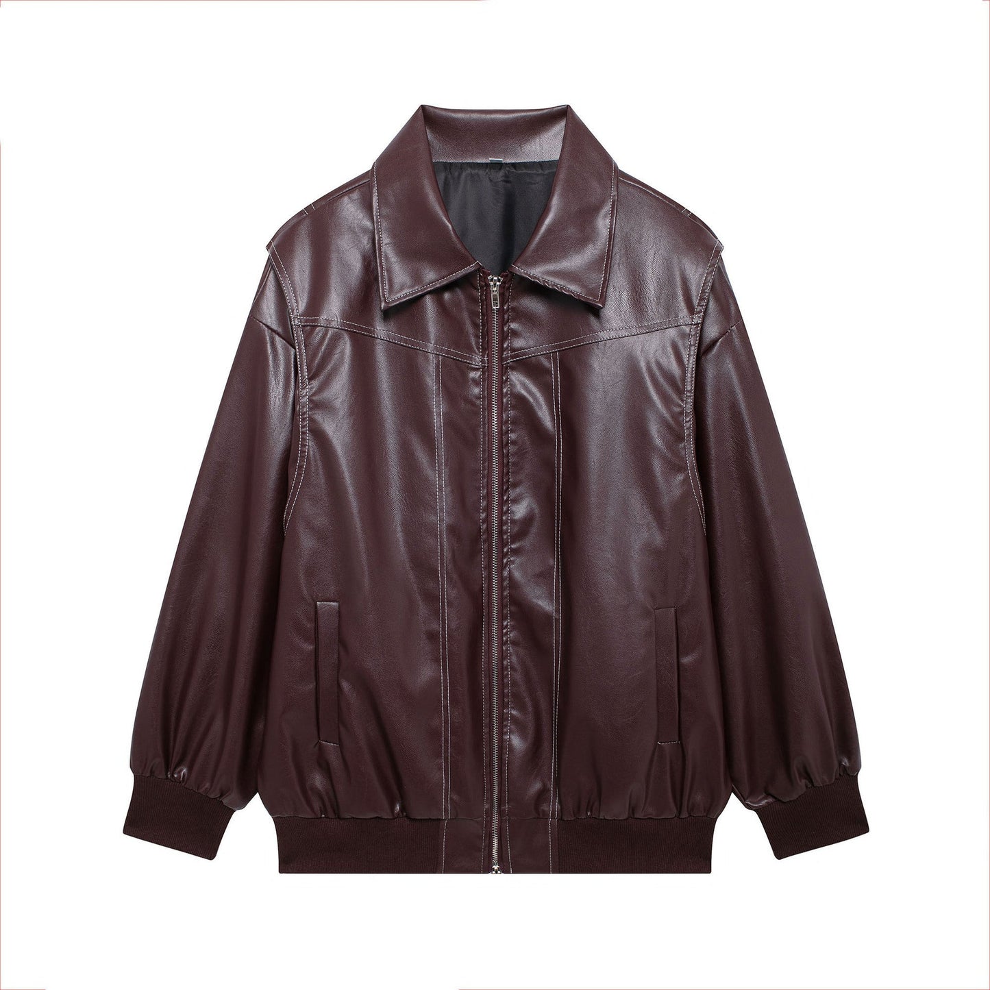 Damen Kunstlederjacke mit lässigem Schnitt und elastischem Saum ModeGeist
