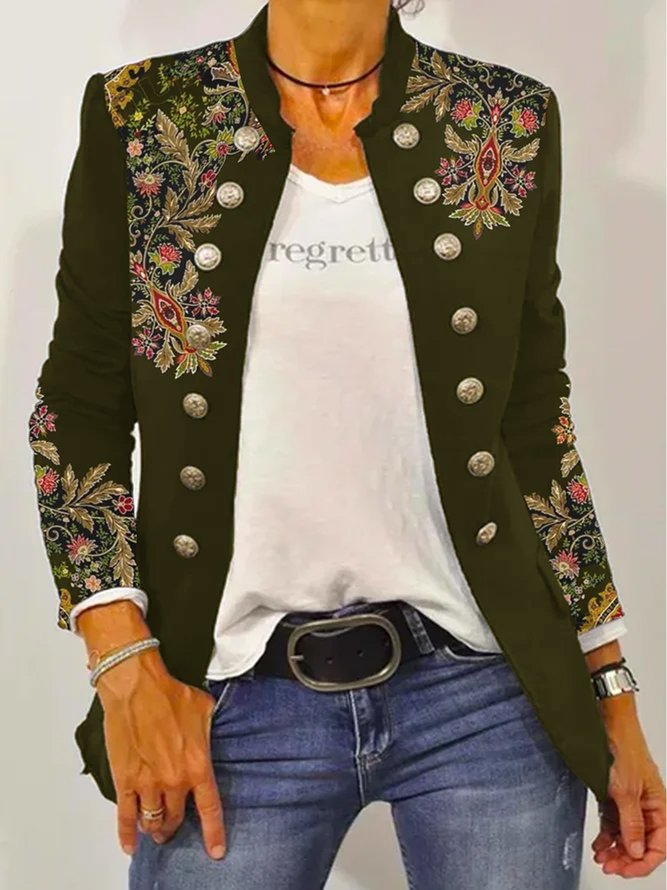 Damen Elegante Blazerjacke mit floralem Stickdesign und kontrastierenden Knöpfen ModeGeist