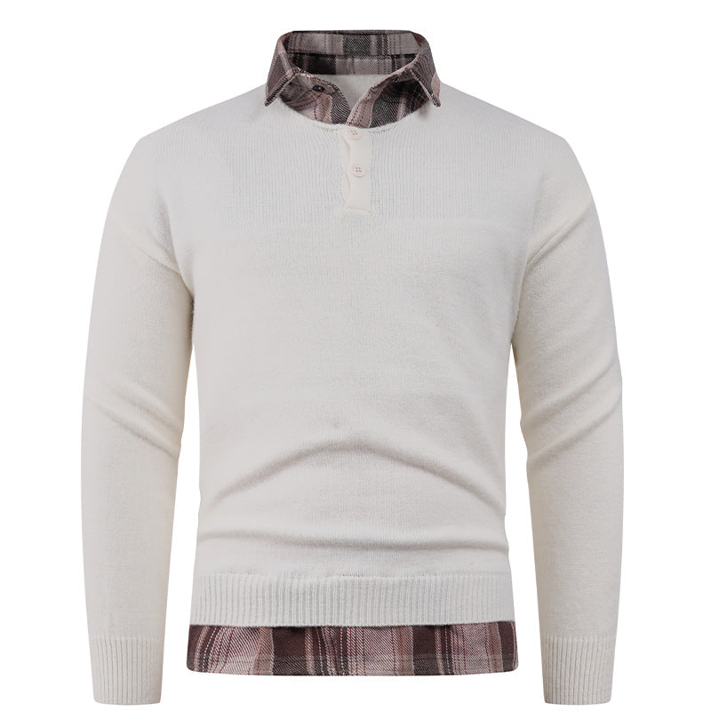 Herren Pullover mit integriertem Hemdkragen und Knopfdetails ModeGeist