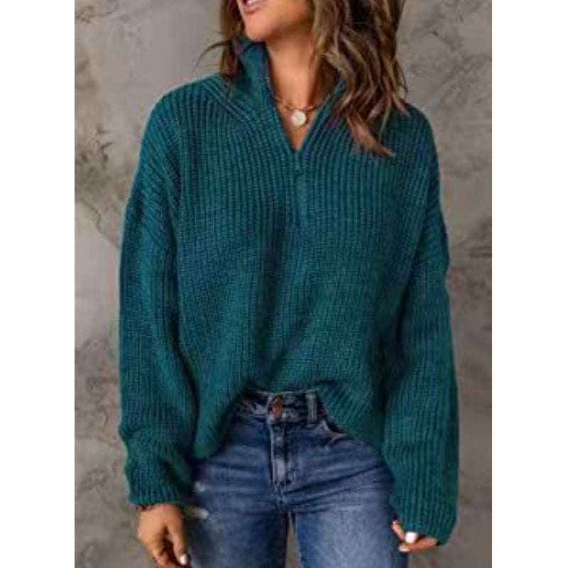 Damen Strickpullover mit kurzem Reißverschluss ModeGeist