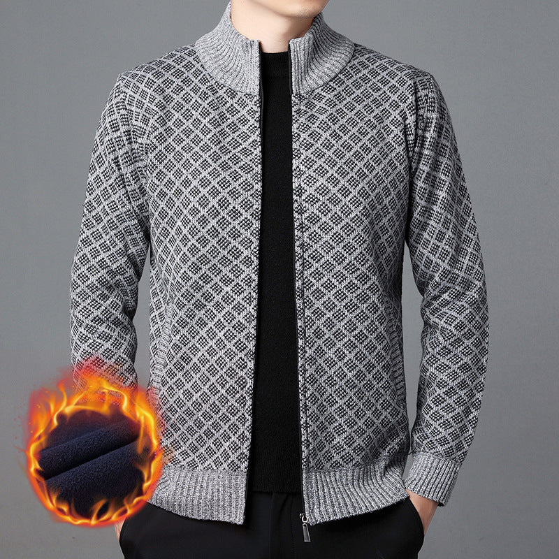 Herren Strickjacke mit hohem Kragen und innovativem Muster ModeGeist