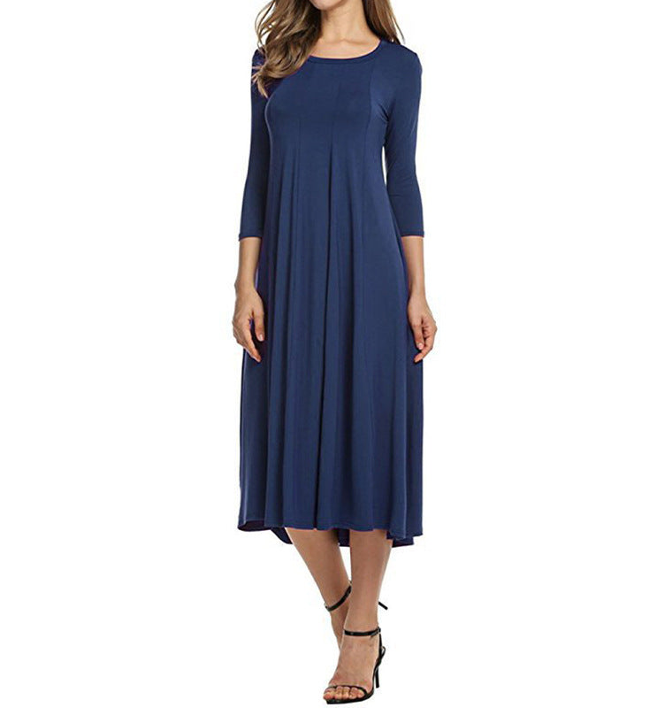 Schwingendes Damen-Midi-Kleid mit lässigen ¾-Ärmeln - Elegantes Design