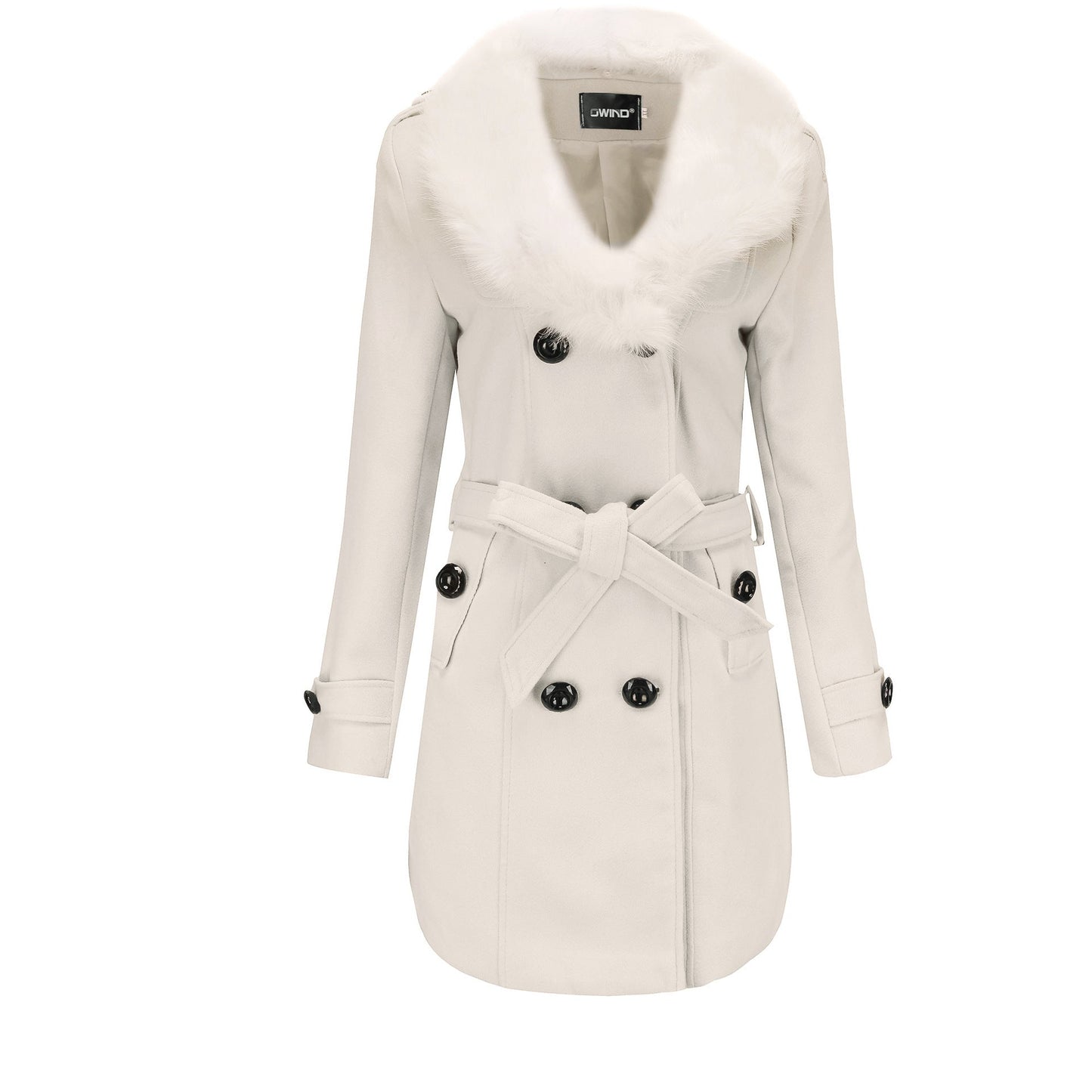 Damen eleganter Trenchcoat mit Kunstpelzkragen und Taillengürtel ModeGeist