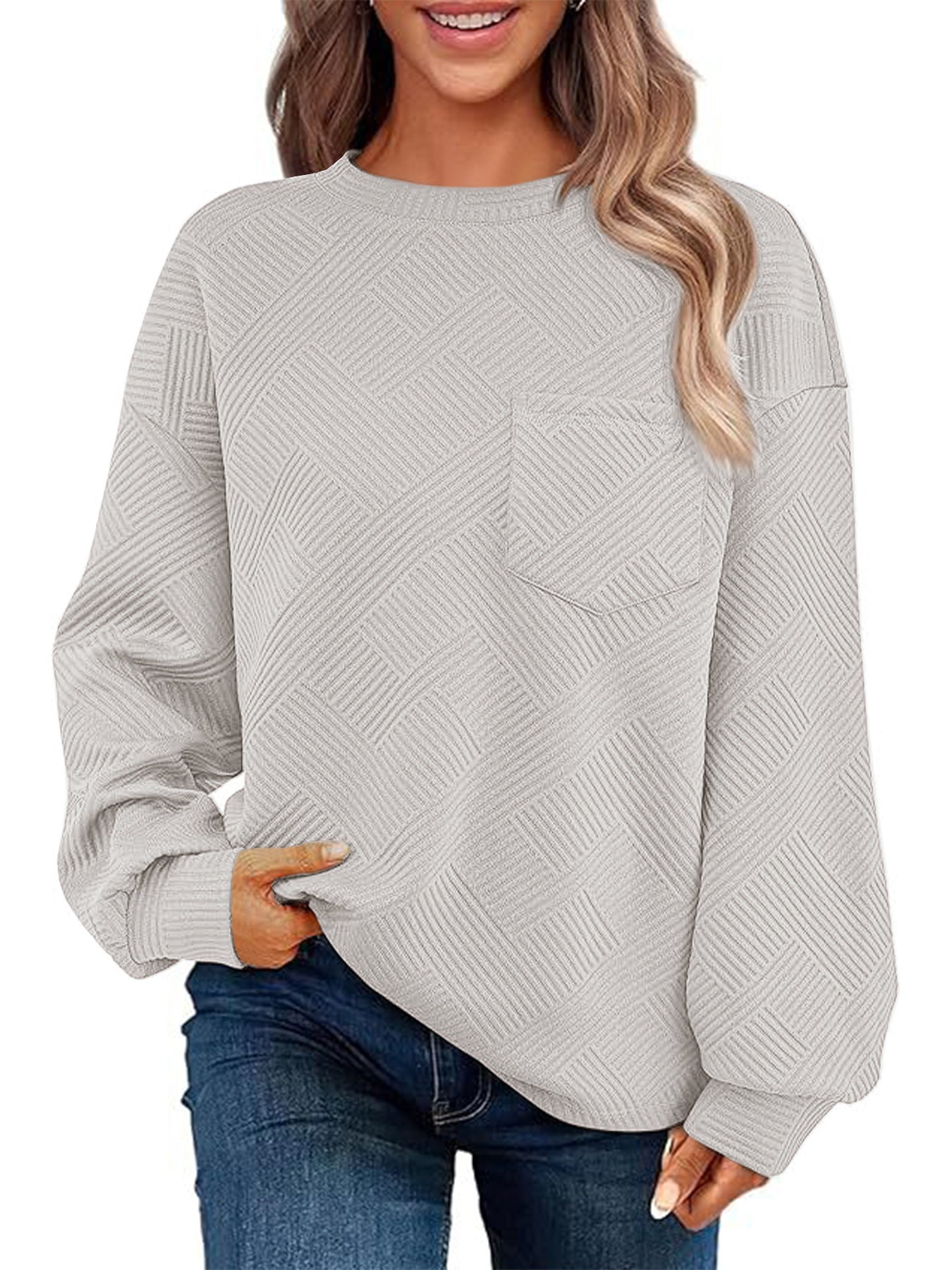 Damen Lässiger Pullover mit strukturiertem Muster und praktischen Taschen ModeGeist