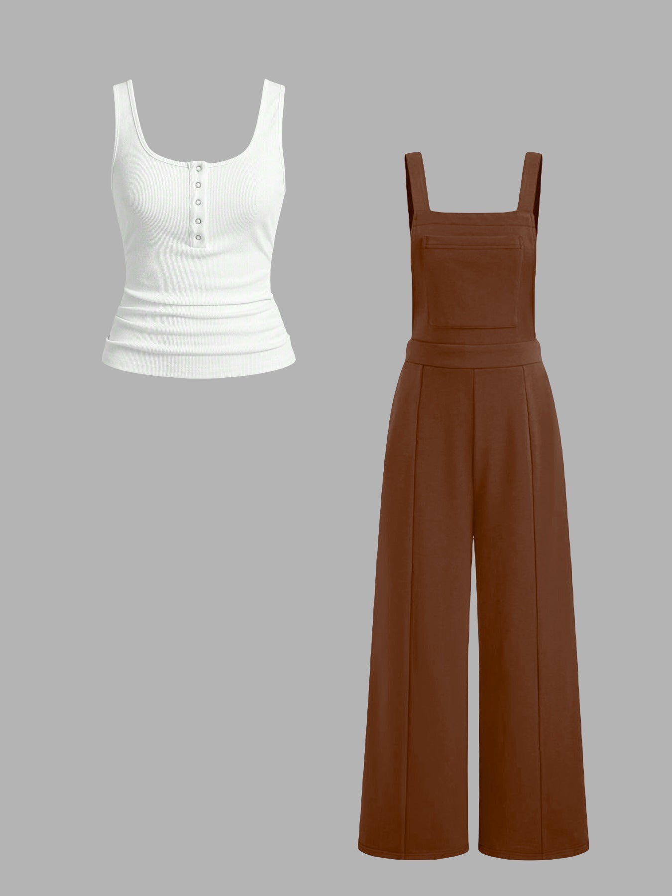Damen lässiger Tank-Top und weit geschnittenen Latzhose Set ModeGeist