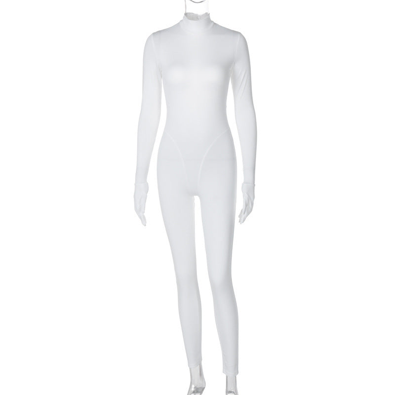 Modebewusster Damen-Jumpsuit mit hohem Kragen und langen Ärmeln