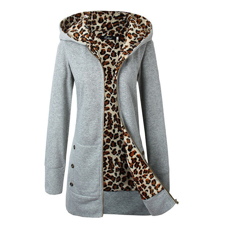 Damen Kapuzenpulloverjacke mit leopardem Innenfutter ModeGeist