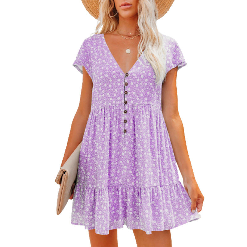 Blumenkleid für Damen mit Knopfleiste und Volants von MODEGEIST