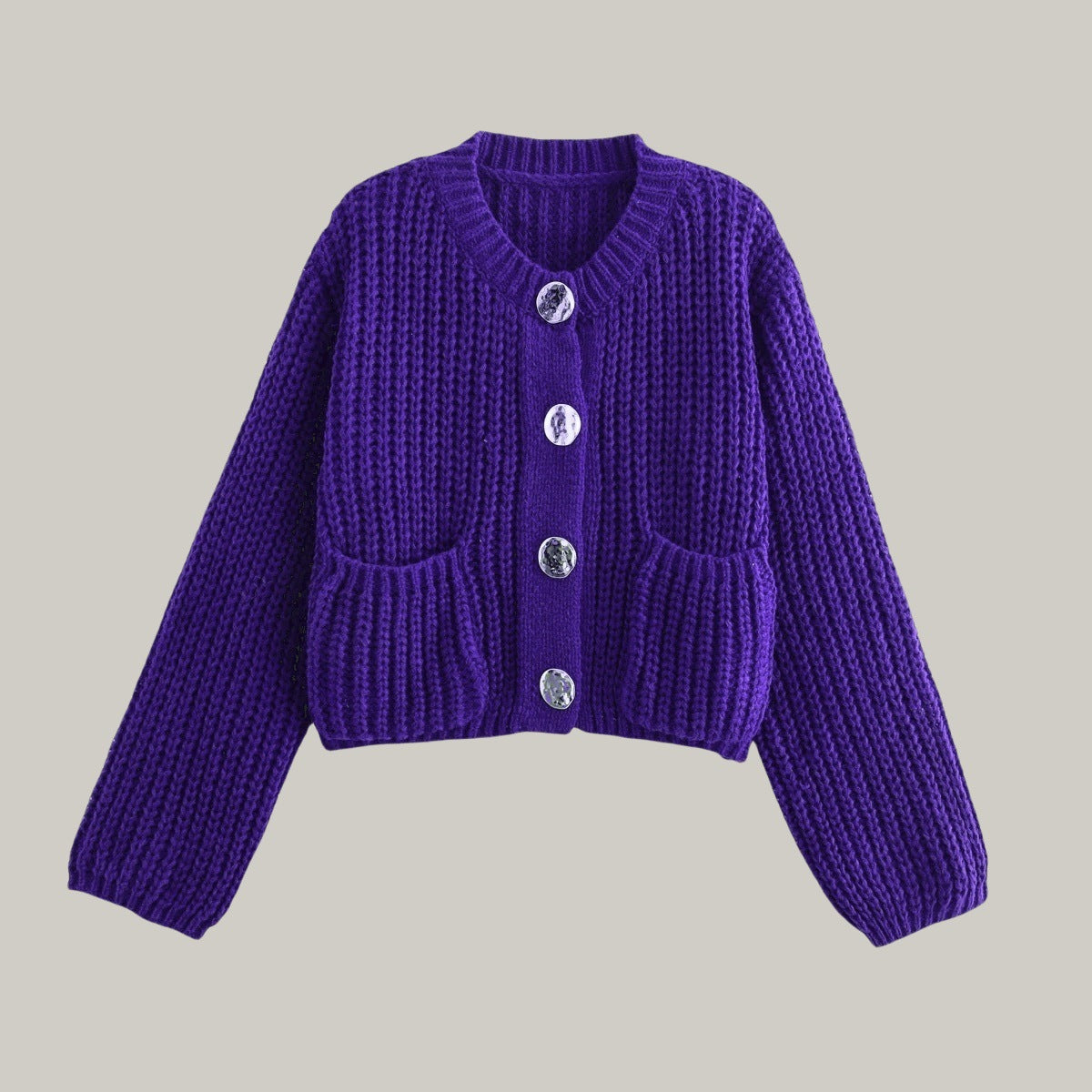 Damen kuschelige Strickjacke mit dekorativen Knöpfen und praktischen Taschen ModeGeist