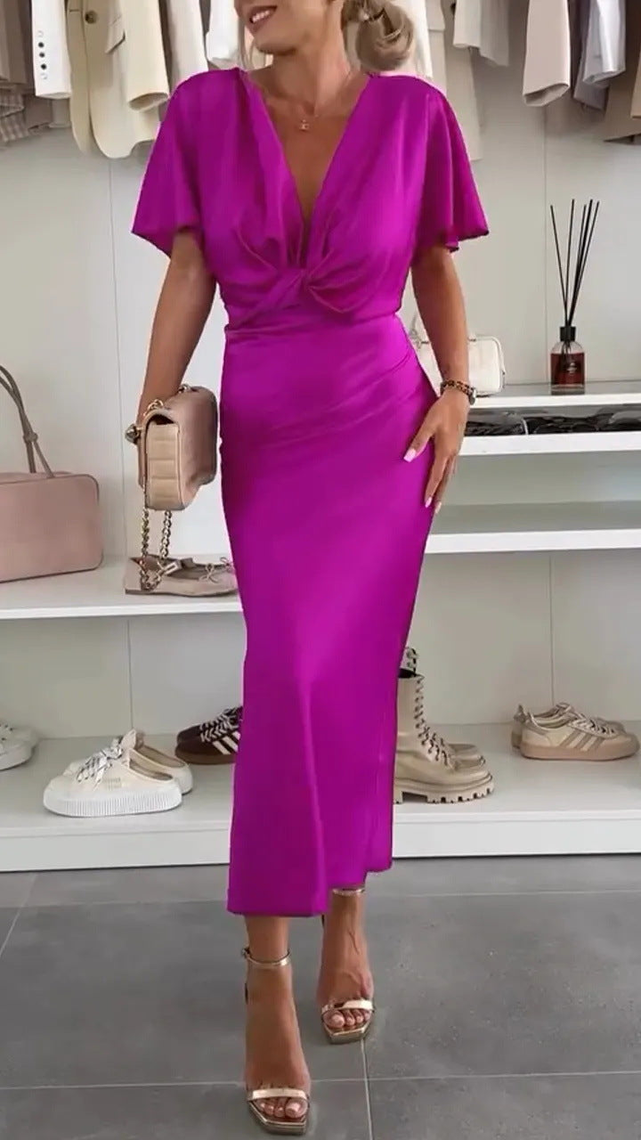 Damen Knielanges Satin-Kleid mit Kreuz-Design ModeGeist