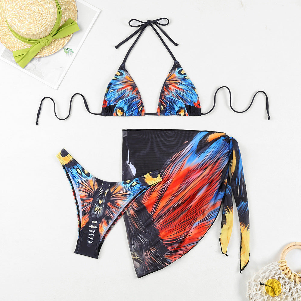 Modischer Damen-Bikini mit Dreiecks-Ausschnitt und transparentem Wickelrock